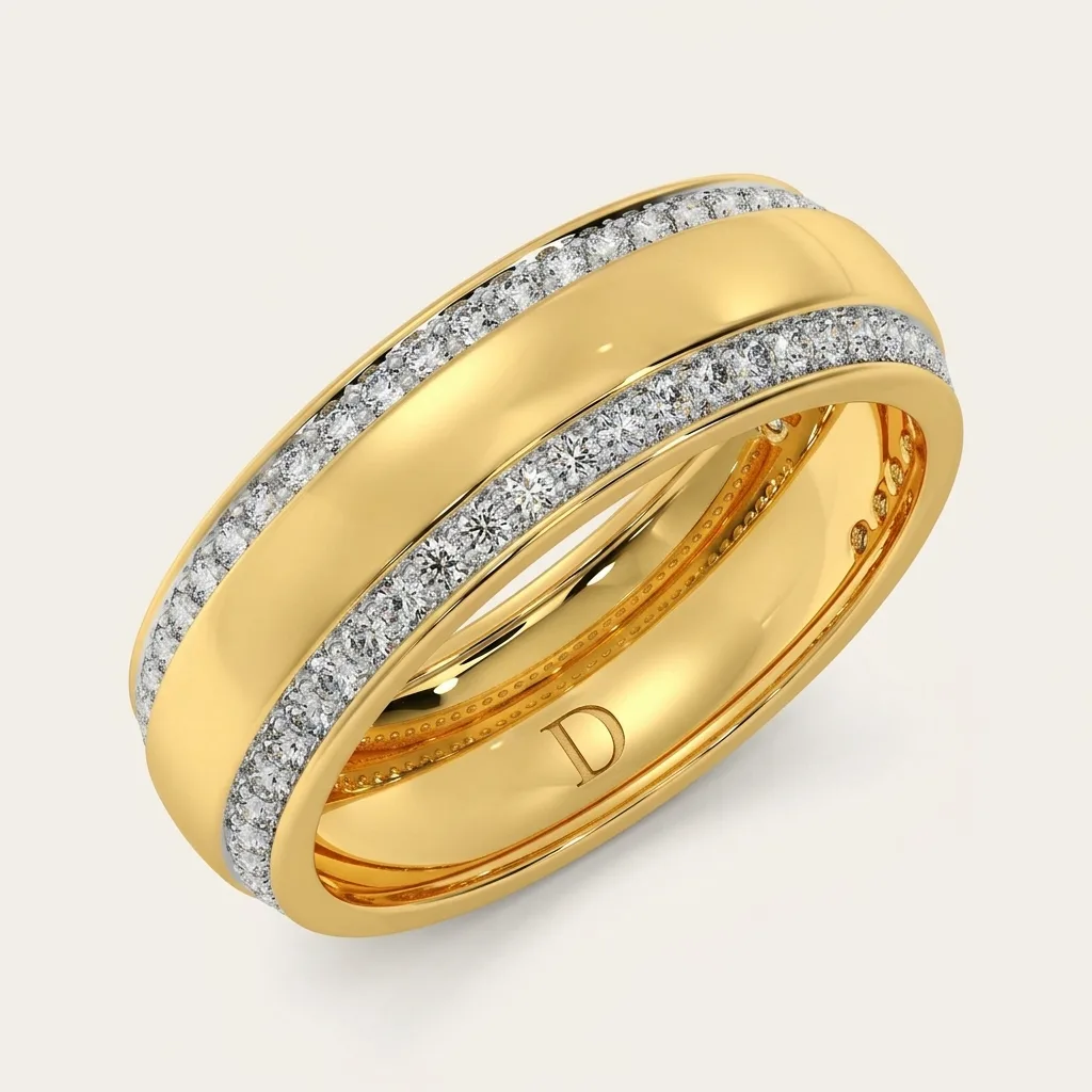 Cortile Men's Band Ring — Yellow Gold — three-quarter