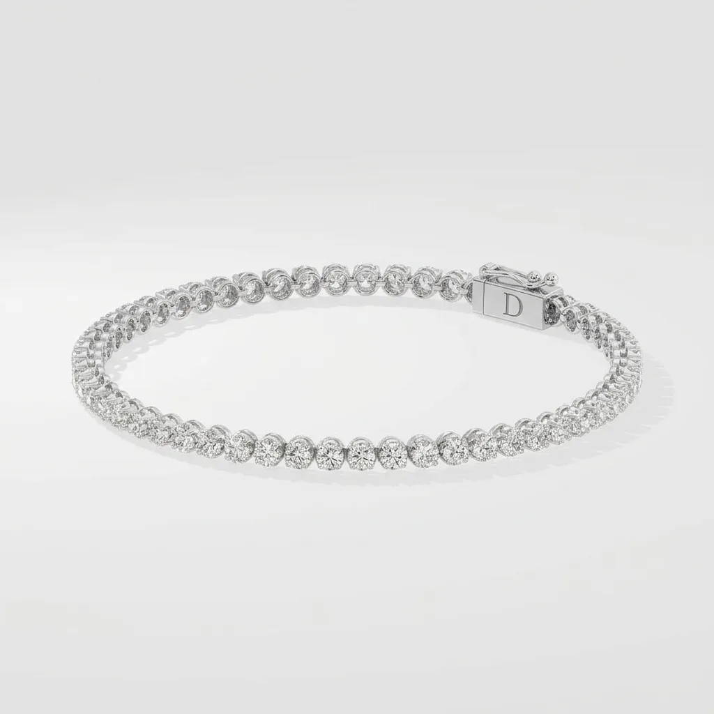 Serein 0.05 Ct Crown Tennis Bracelet — White Gold — three-quarter
