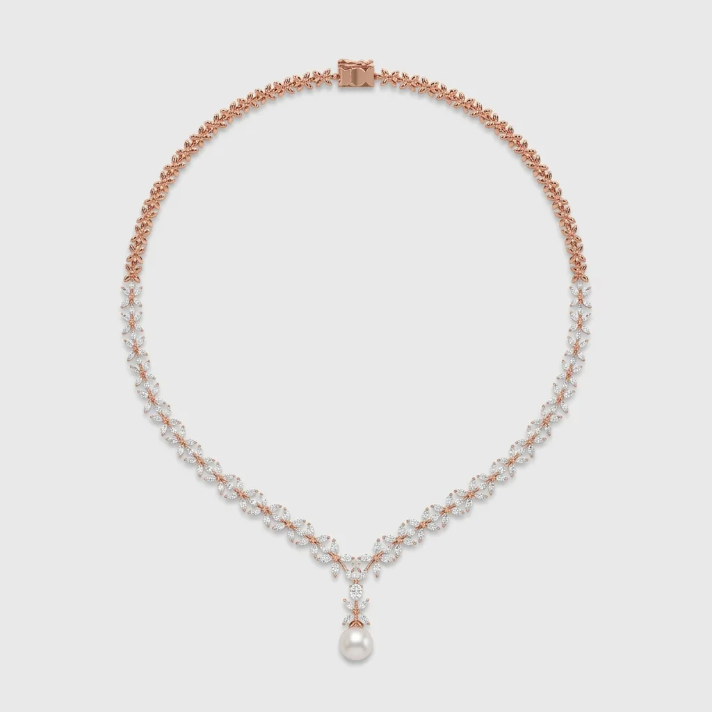 Vinea Pearl Necklace — Rose Gold — top-down