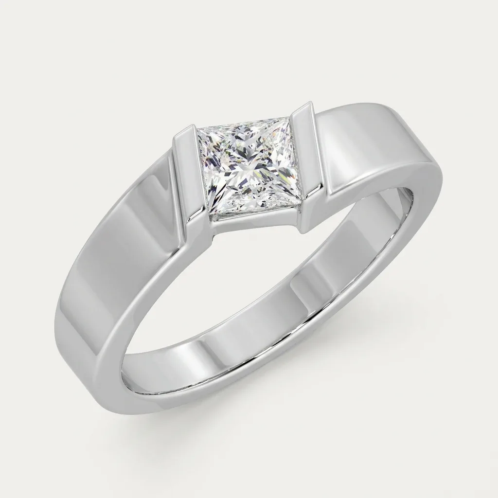 Cresta Men's Engagement Ring — White Gold — three-quarter