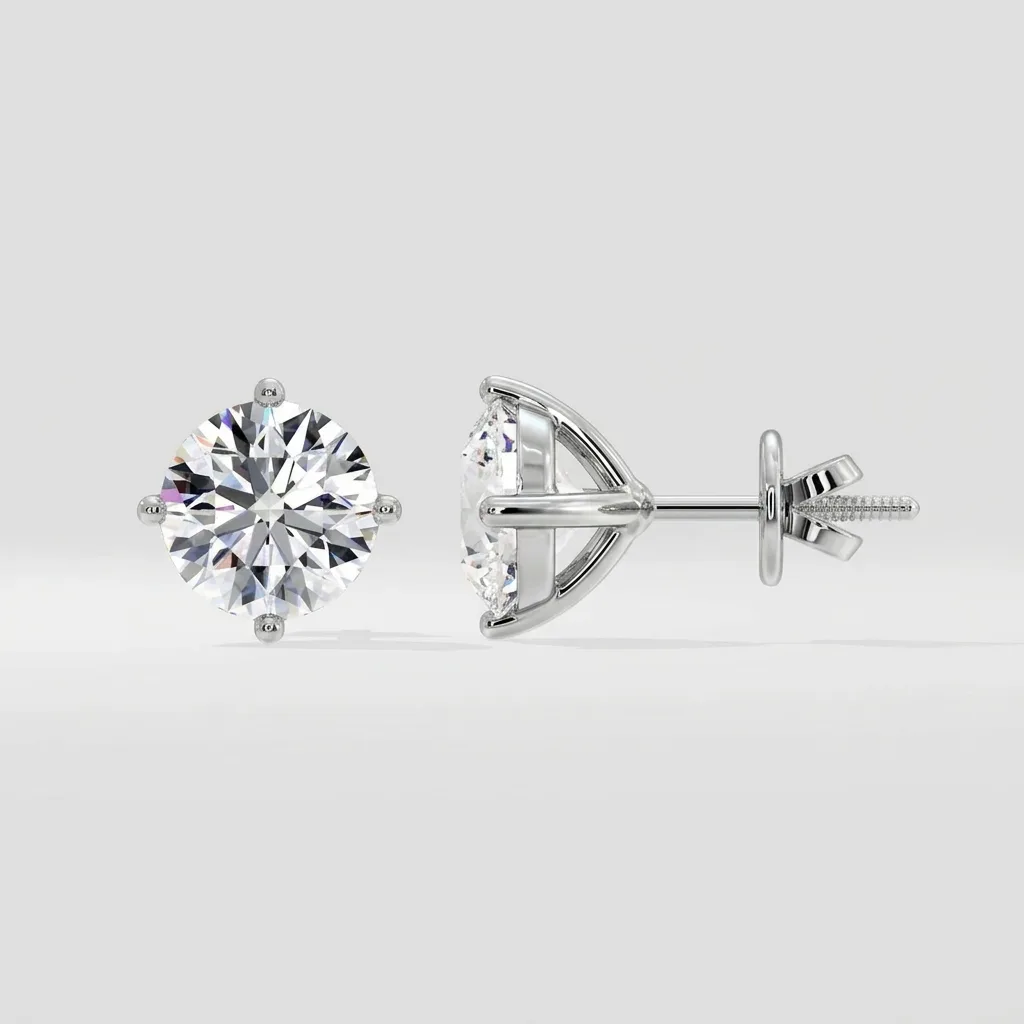 Calma 3 Ct Solitaire Studs — White Gold — straight-on
