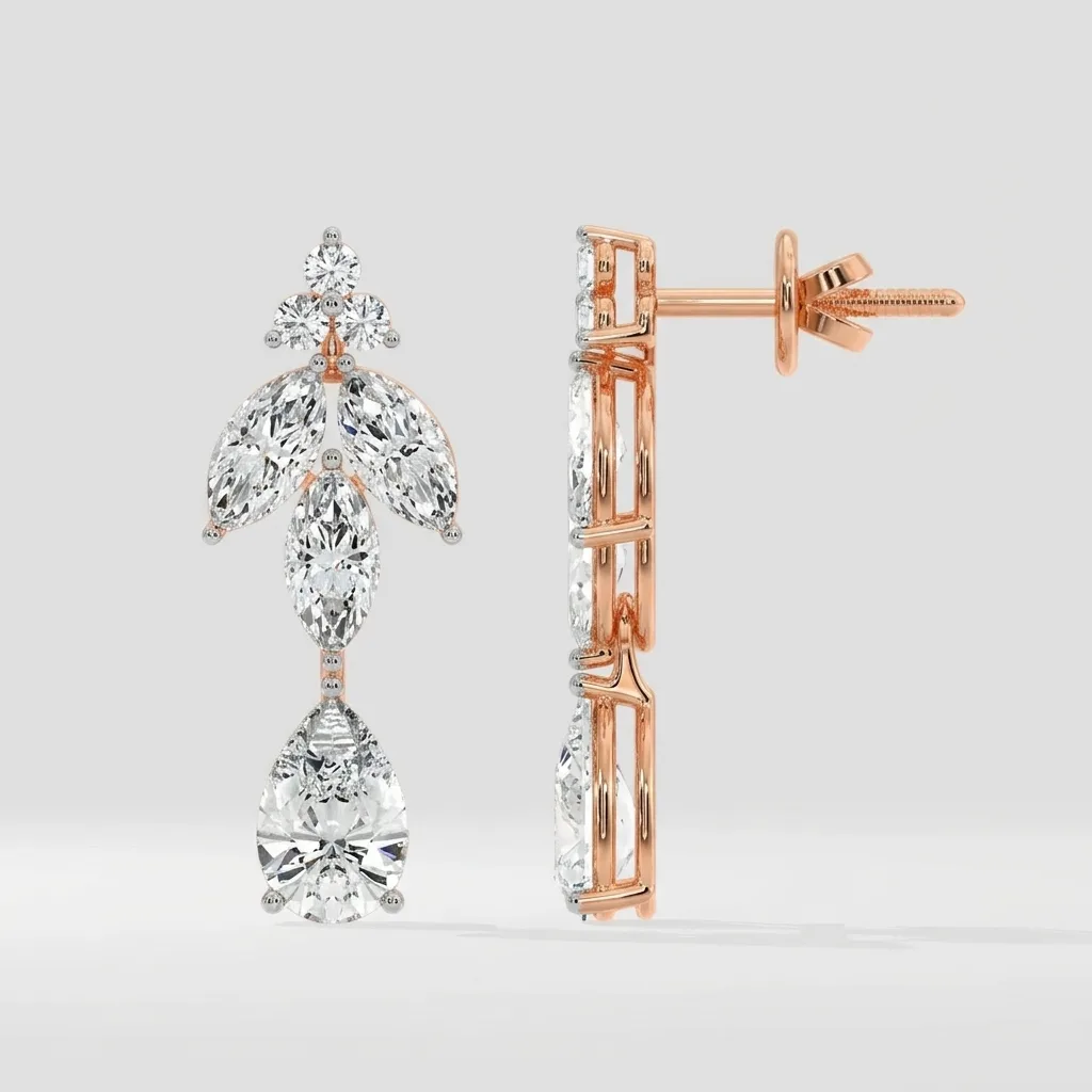 Velia Drop Danglers — Rose Gold — three-quarter