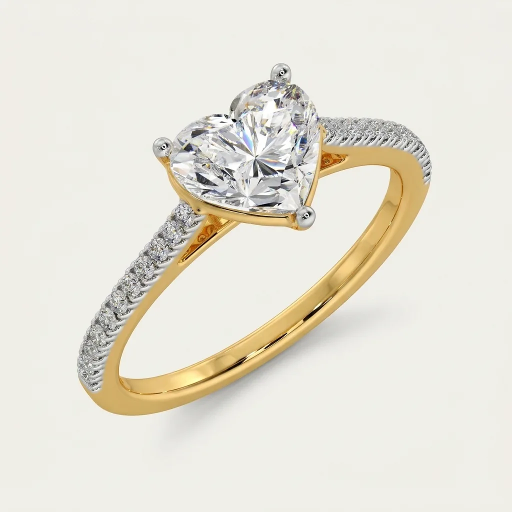 Cordis Heart Diamond Ring — Yellow Gold — three-quarter