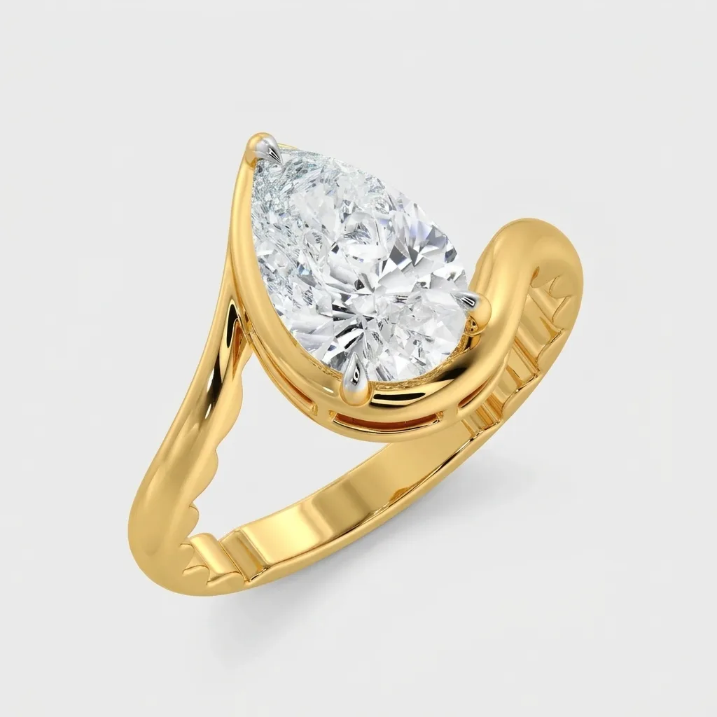 Spirale 2 Ct Pearl Diamond Ring — Yellow Gold — three-quarter