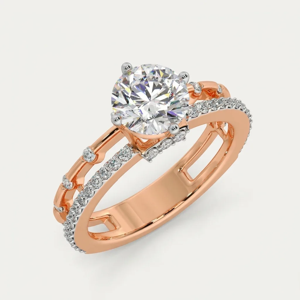 Avenza Twin Solitaire Diamond Ring — Rose Gold — three-quarter