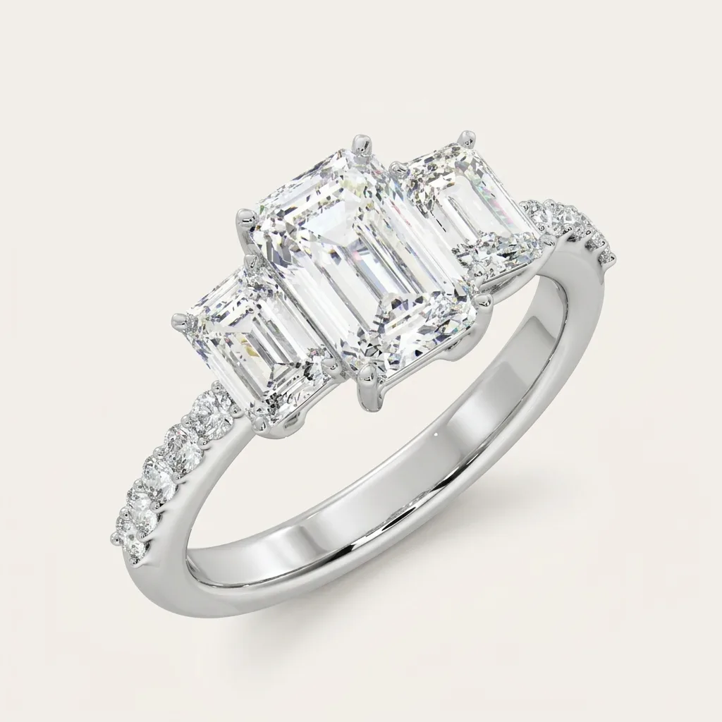 Tria 3 Stone Diamond Ring — White Gold — three-quarter