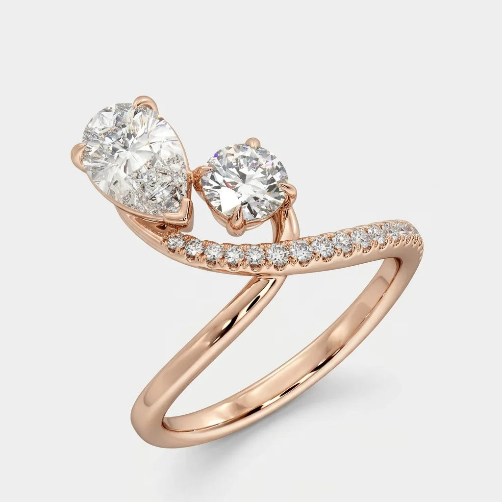 Gemina Two Stone Ring — Rose Gold — three-quarter