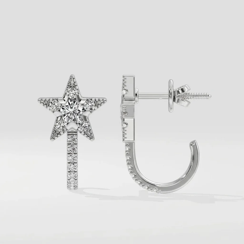 Astrea Star Diamond Huggies — White Gold — straight-on