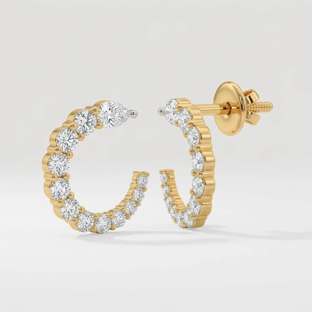 Cadenza Diamond Hoops — Yellow Gold — three-quarter