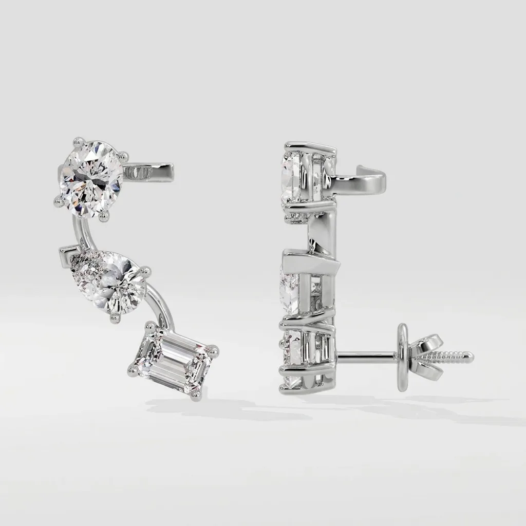Zora 3 Stone Cuffs — White Gold — three-quarter